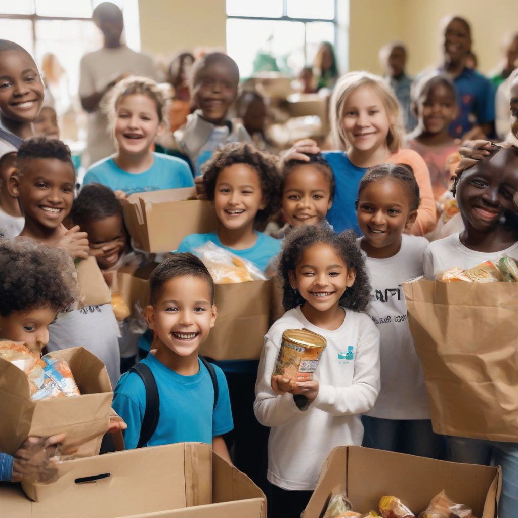 children receiving food donations